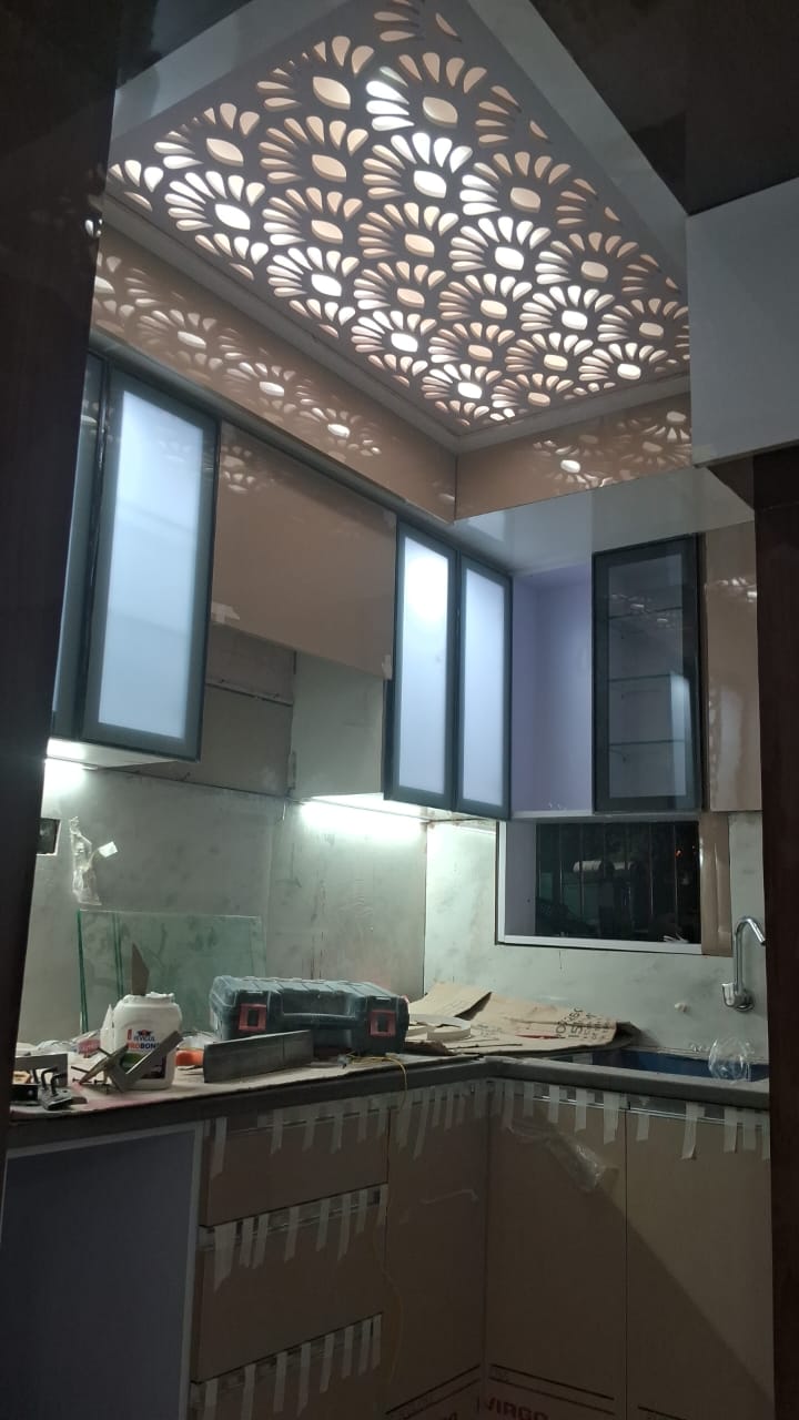Glossy Beige & Glass Kitchen